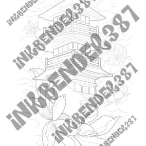 Pagoda Tattoo Stencil Design